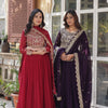 Maroon Faux Blooming Designer Gown with Dupatta – Wedding Reception