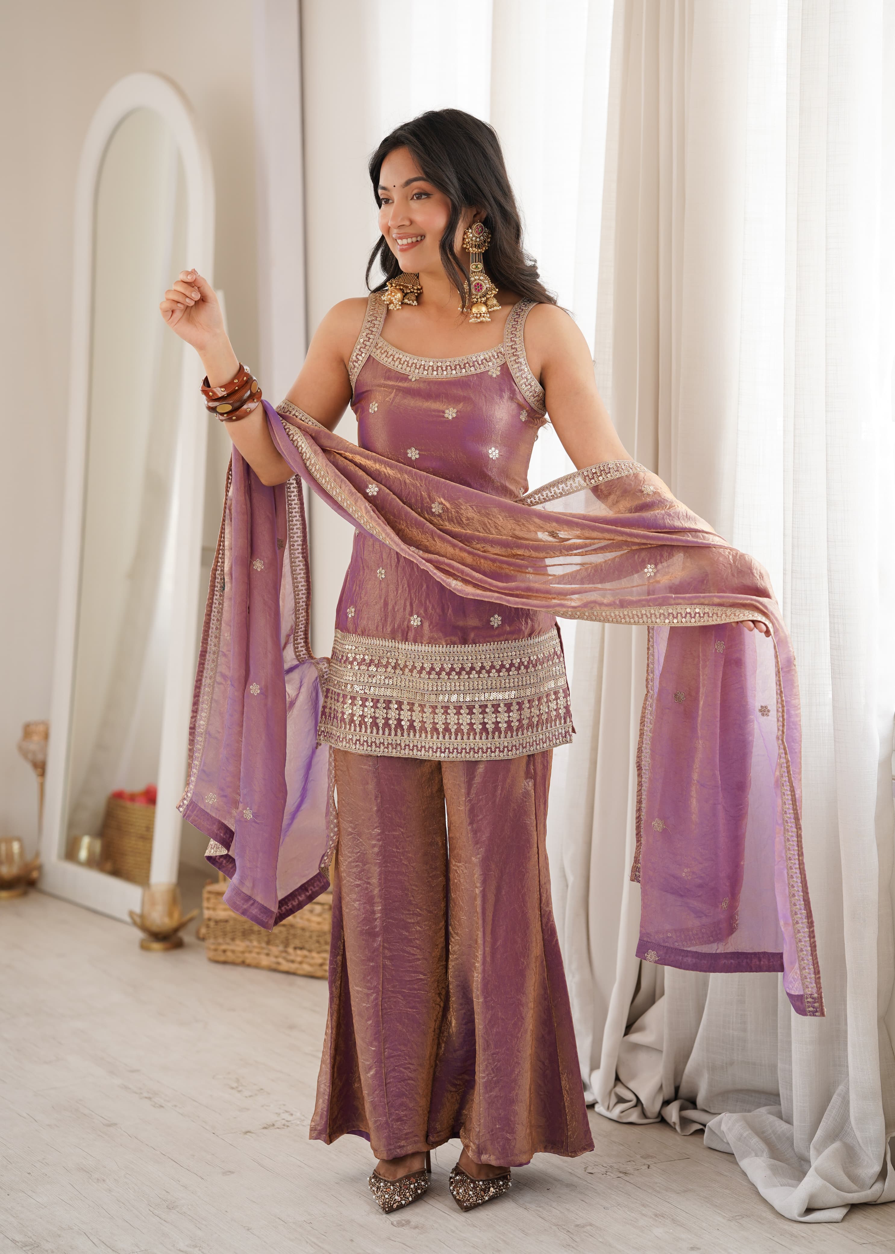 Dusty Pink Embroidered Kurta Set with Dupatta – Festive Wedding Wear