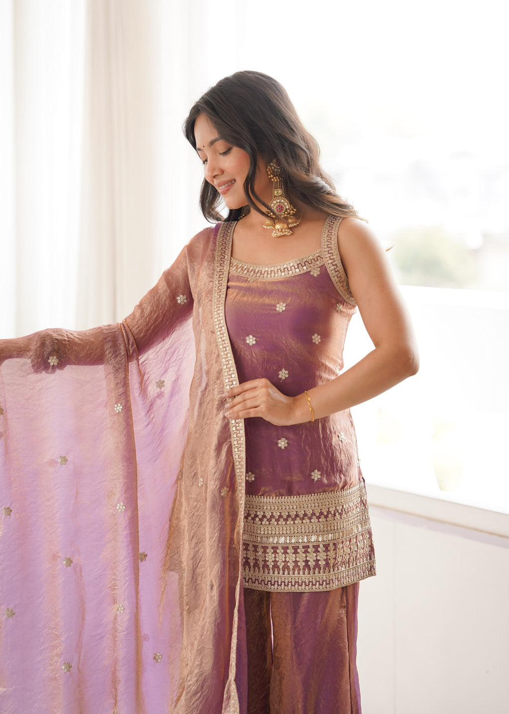 Dusty Pink Embroidered Kurta Set with Dupatta – Festive Wedding Wear