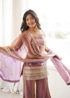 Dusty Pink Embroidered Kurta Set with Dupatta – Festive Wedding Wear