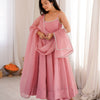 Sky & Dusty Pink Crunchy Silk Flared Anarkali with Dupatta & Pant – Lightweight Festive Wedding Wear