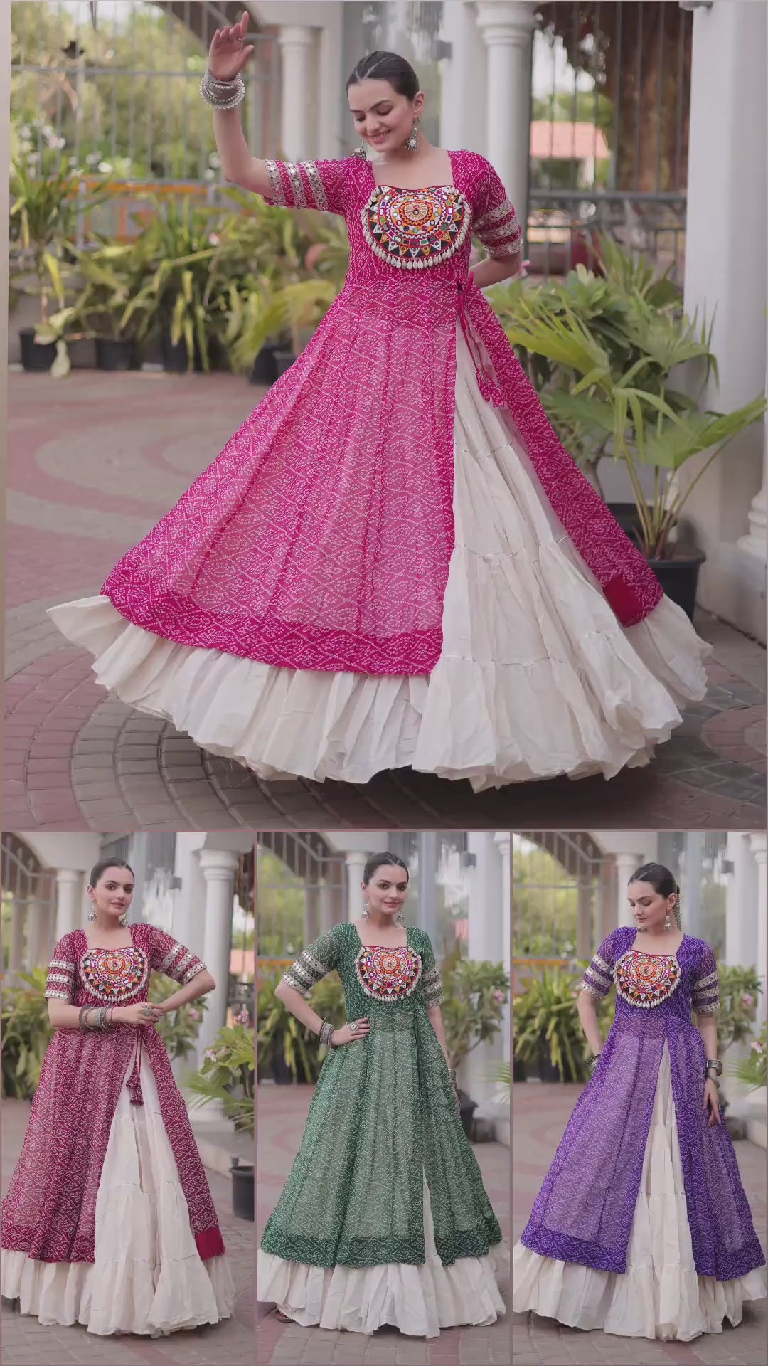 Navratri Kora Cotton Lehenga with Bandhani Kurti – Garba Wear