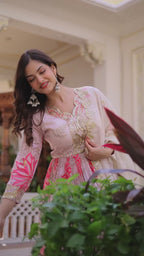 Pink Floral Anarkali Gown Set with Dupatta – Designer Party Wear