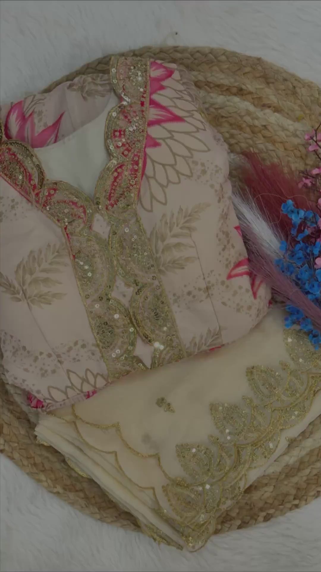 Pink Floral Anarkali Gown Set with Dupatta – Designer Party Wear