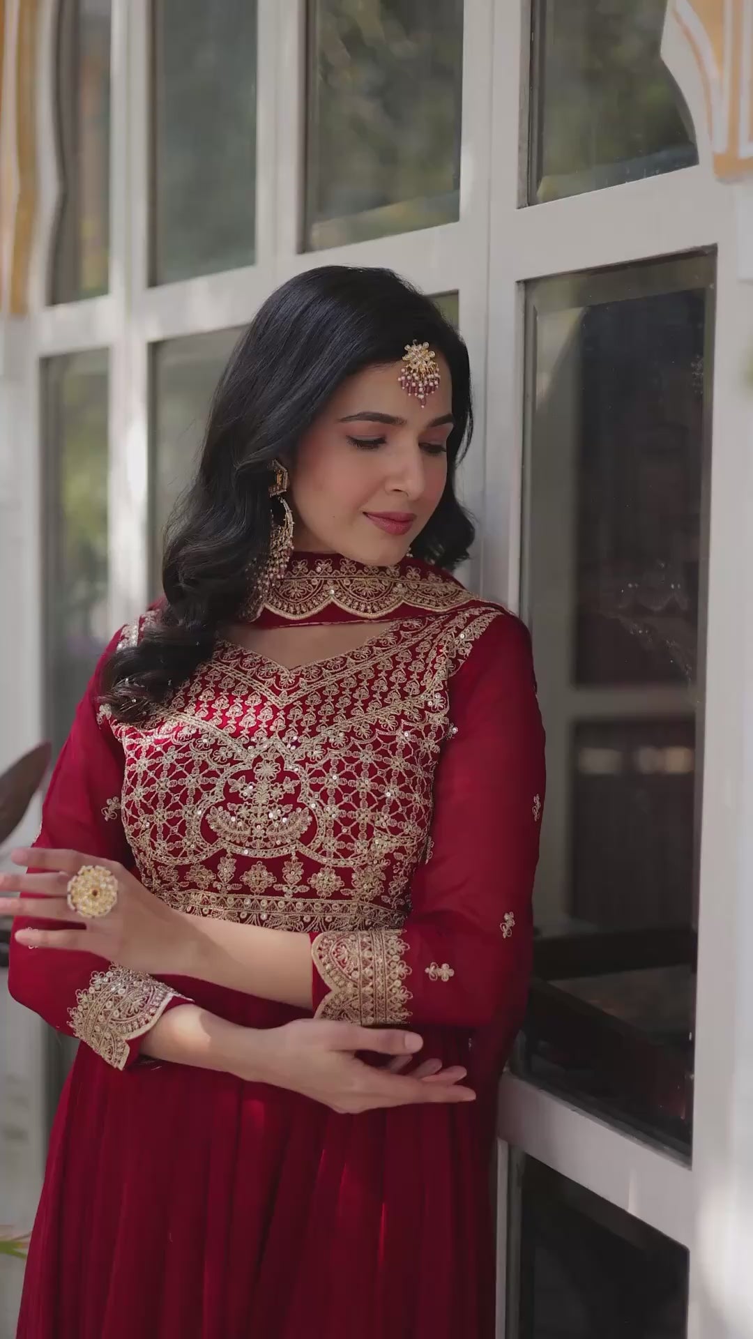 Maroon Faux Blooming Designer Gown with Dupatta – Wedding Reception