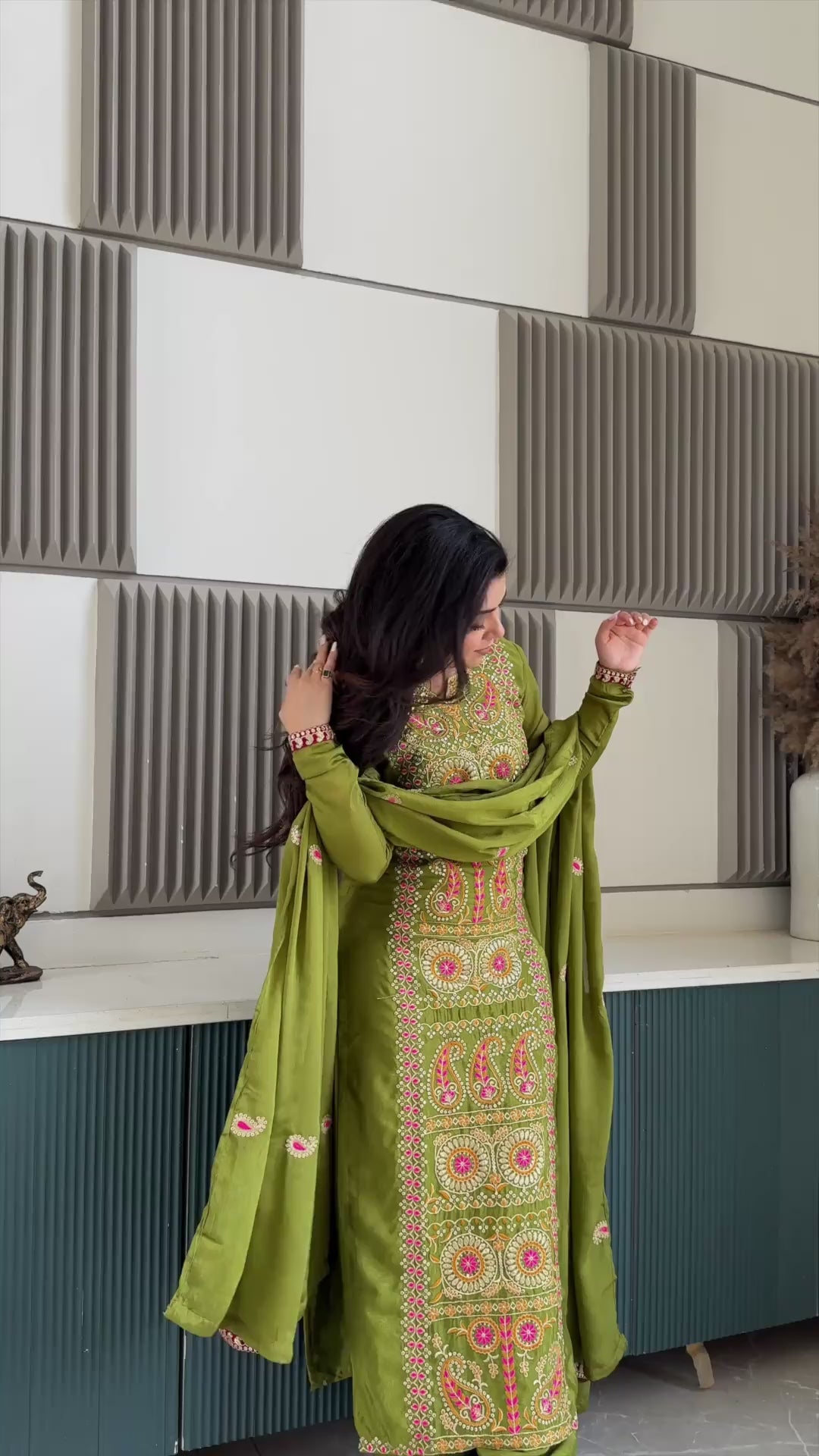Chinnon Silk Top-Pant-Dupatta Set – Eid & Festive Party Wear