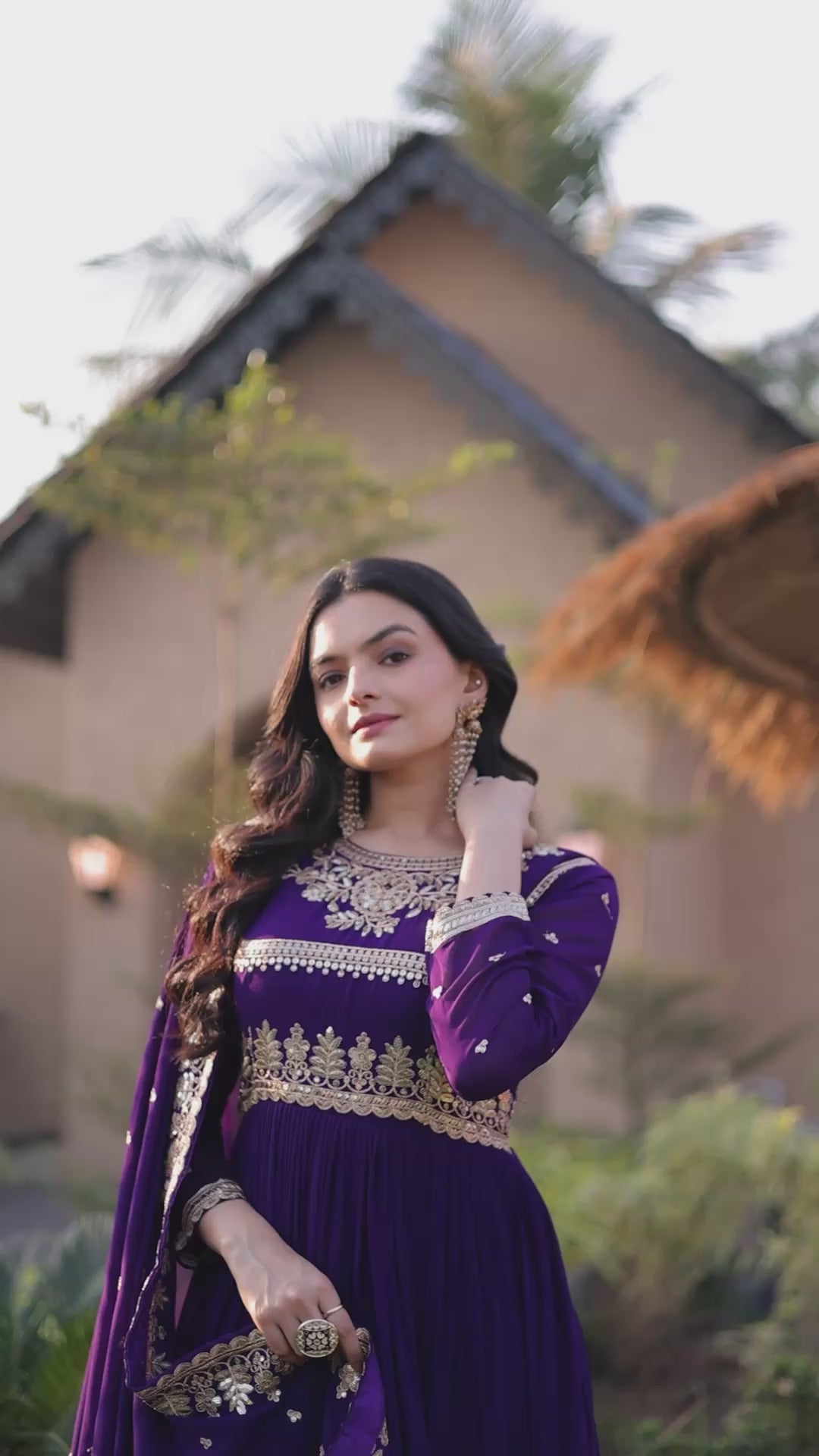Purple Faux Blooming Georgette Gown with Dupatta – Wedding Reception