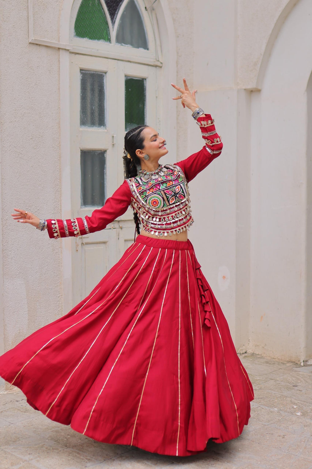 Navratri Roman Gota-Patti Lehenga with Kutchi Top – Garba Wear