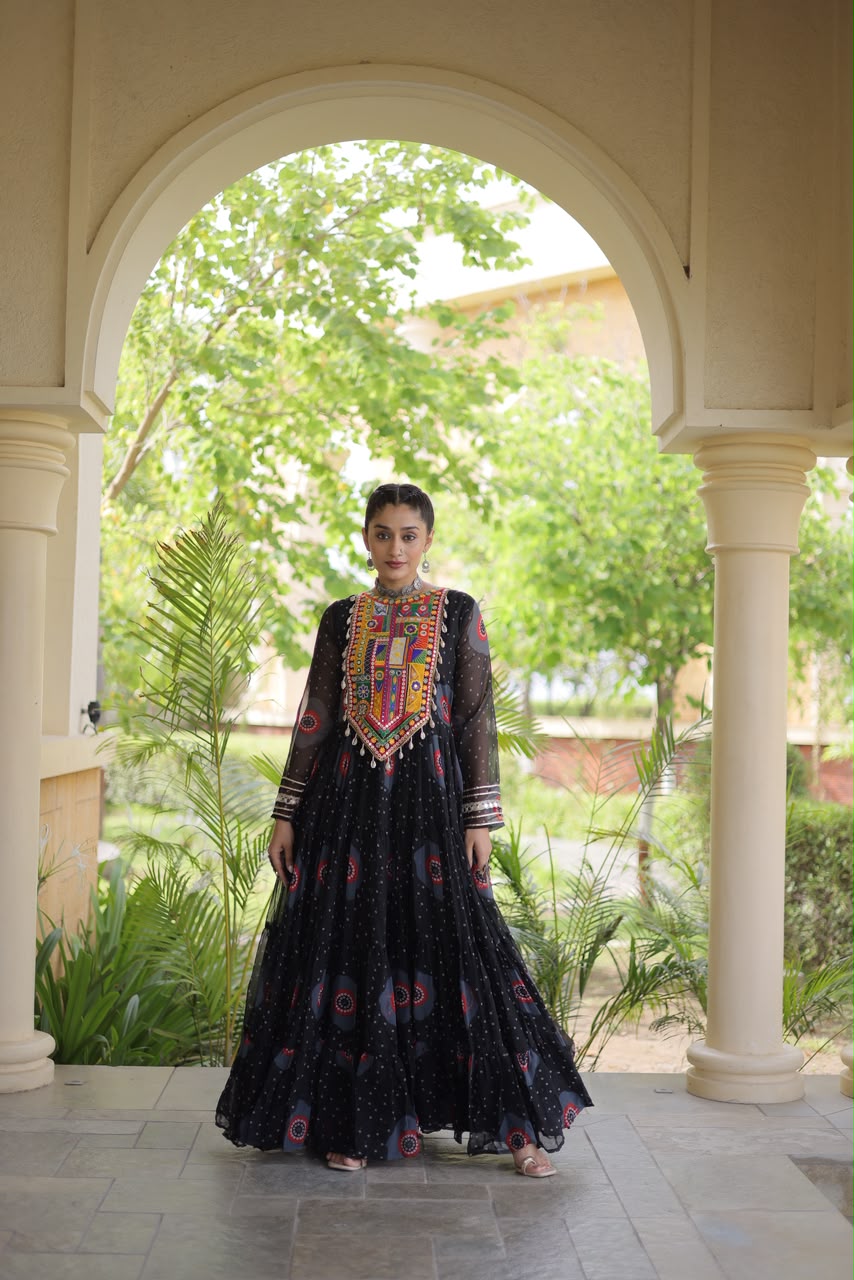 Navratri Bandhani Kutchi Gown – Festive Garba Wear