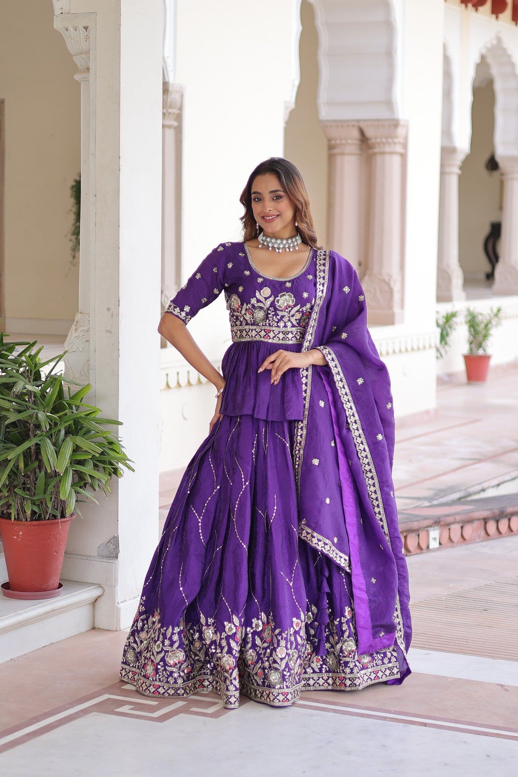 Gold Crush Peplum Bridal Lehenga Choli with Dupatta – Sangeet Wear