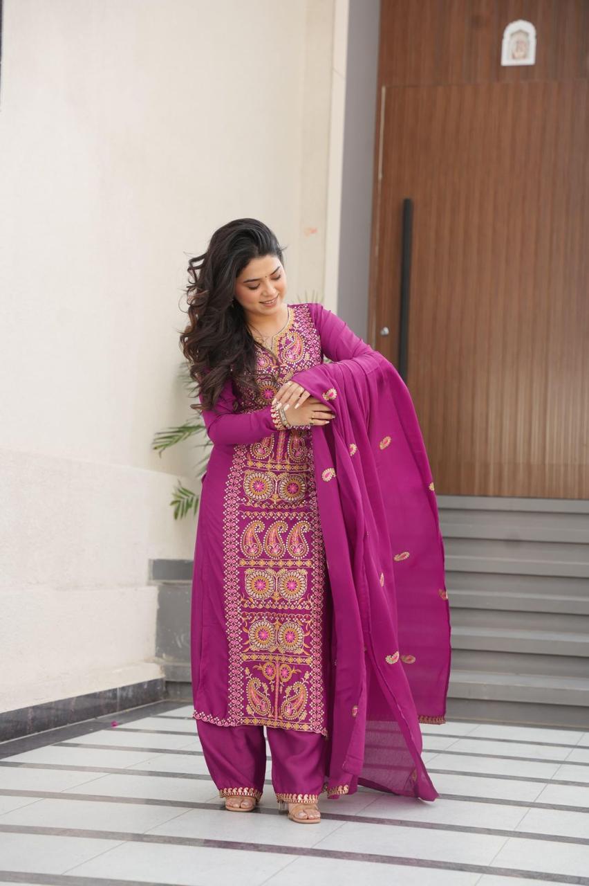 Chinnon Silk Top-Pant-Dupatta Set – Eid & Festive Party Wear