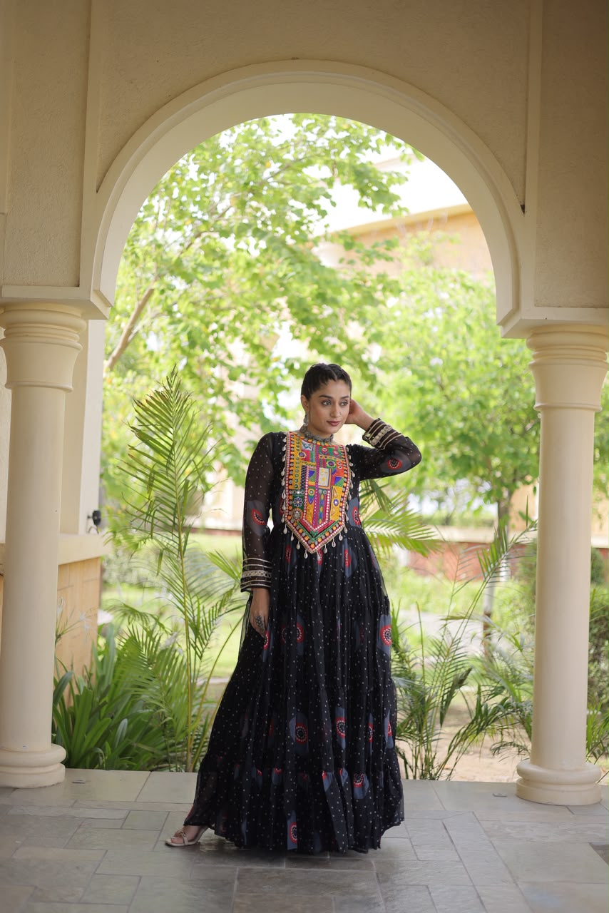 Navratri Bandhani Kutchi Gown – Festive Garba Wear