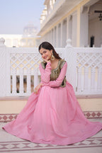 Mal Chanderi Gown with Ice Velvet Koti – Festive Party Wear