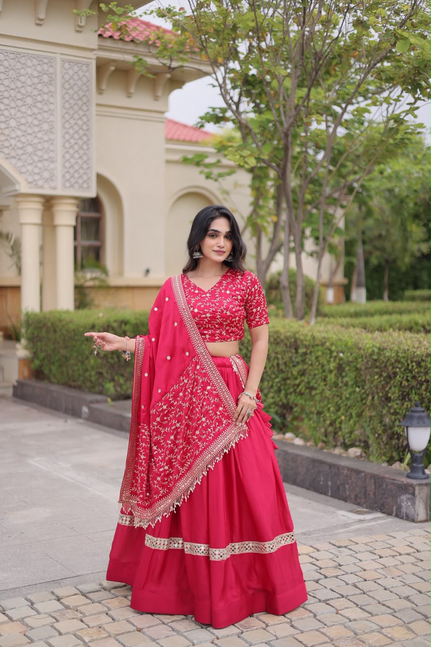 Glory Satin Bridal Lehenga Choli with Dupatta – Wedding & Sangeet Wear