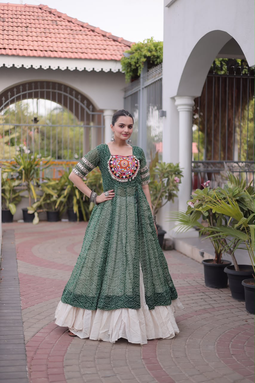 Navratri Kora Cotton Lehenga with Bandhani Kurti – Garba Wear