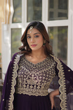 Maroon Faux Blooming Designer Gown with Dupatta – Wedding Reception