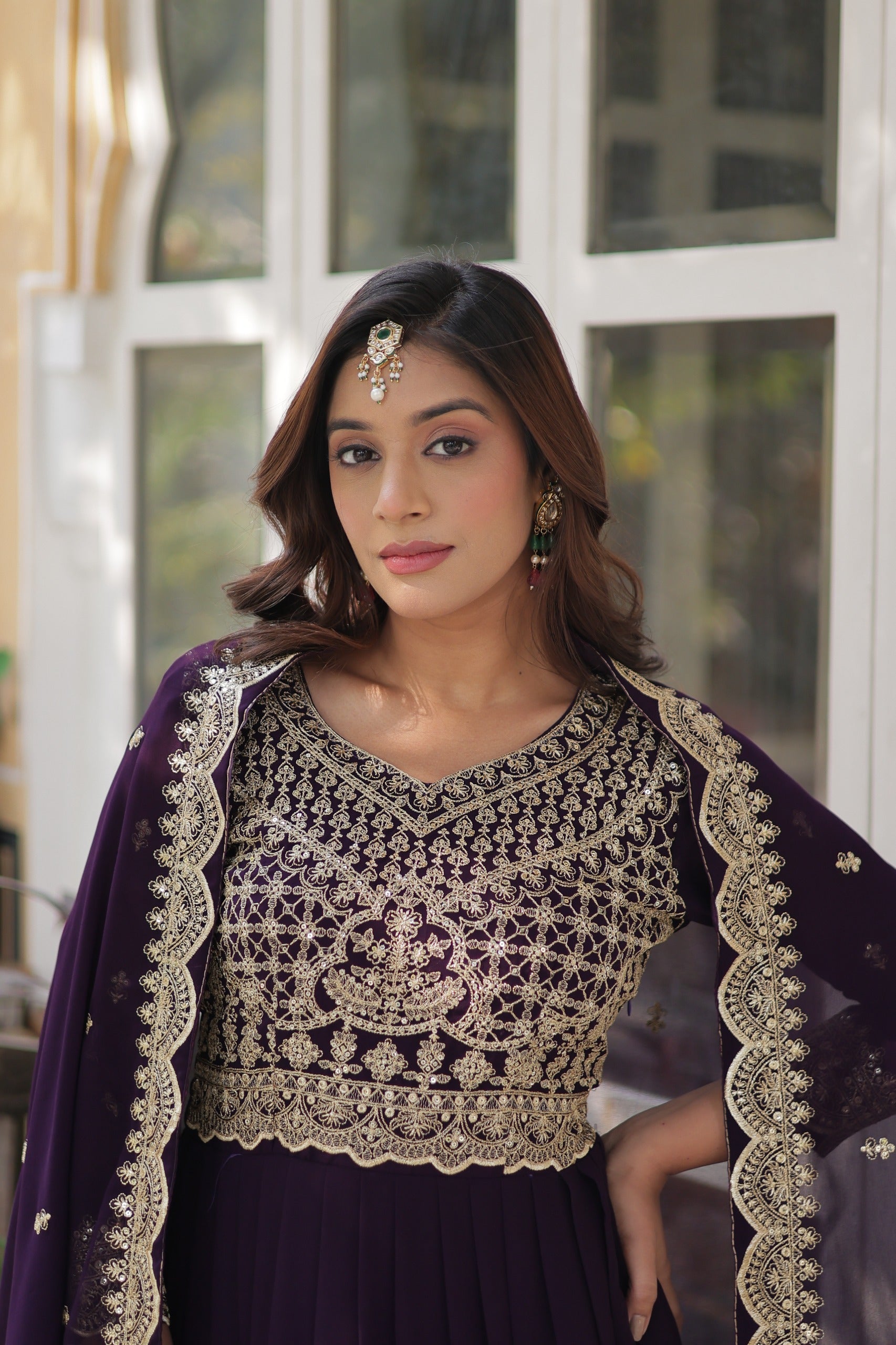 Maroon Faux Blooming Designer Gown with Dupatta – Wedding Reception