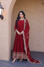 Maroon Embroidered Designer Gown with Dupatta – Wedding Reception Wear