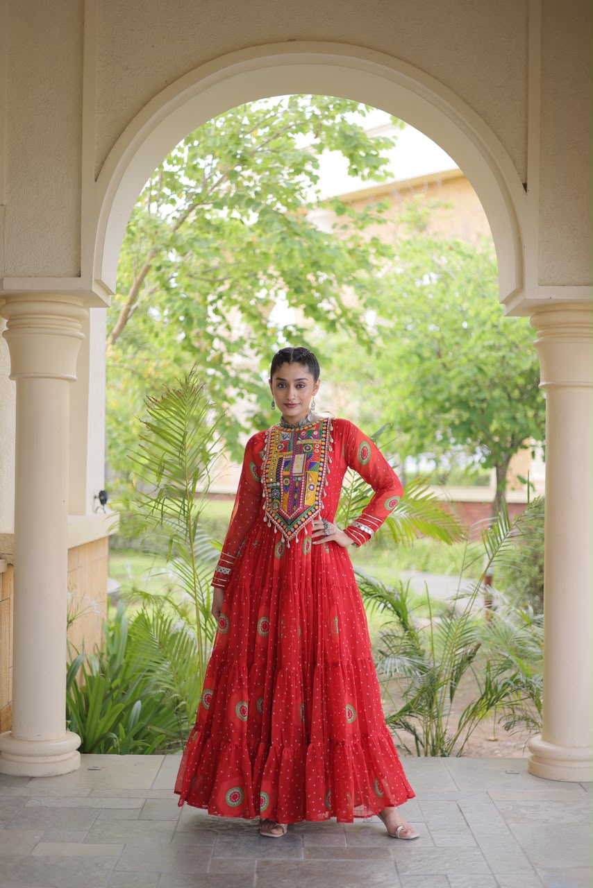 Navratri Bandhani Kutchi Gown – Festive Garba Wear