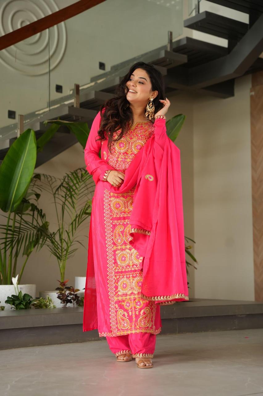 Chinnon Silk Top-Pant-Dupatta Set – Eid & Festive Party Wear
