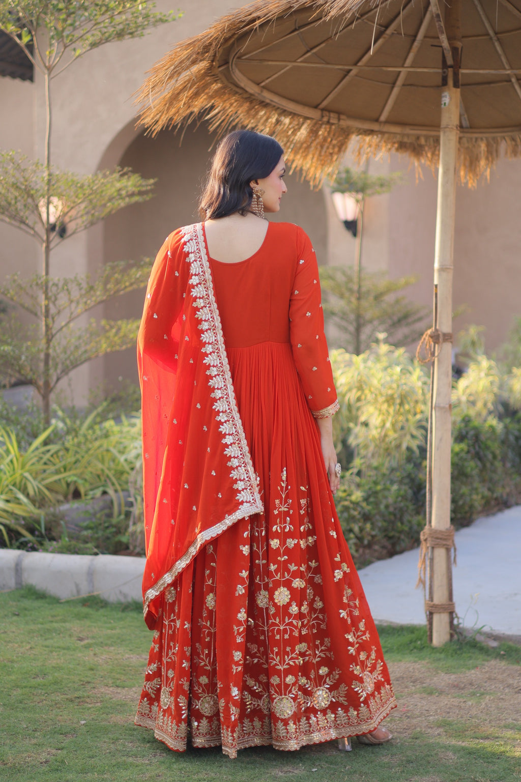 Purple Faux Blooming Georgette Gown with Dupatta – Wedding Reception