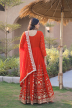 Purple Faux Blooming Georgette Gown with Dupatta – Wedding Reception