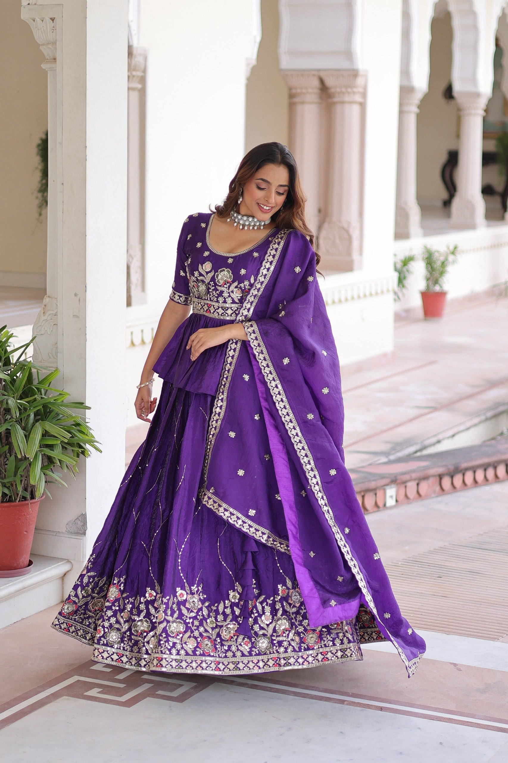 Gold Crush Peplum Bridal Lehenga Choli with Dupatta – Sangeet Wear