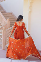 Fendy Fabric Designer Gown with Dupatta – Wedding Mehendi Wear