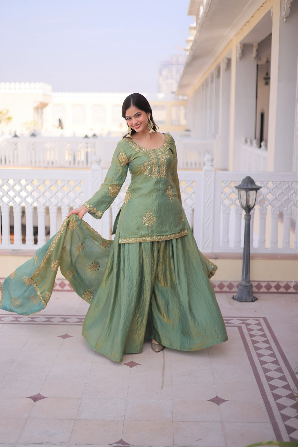 Fendi Crush Top-Sharara-Dupatta Set – Wedding Sangeet Wear