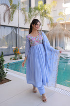 Mal Chanderi Gown with Pant & Dupatta Set – Festive Party Wear