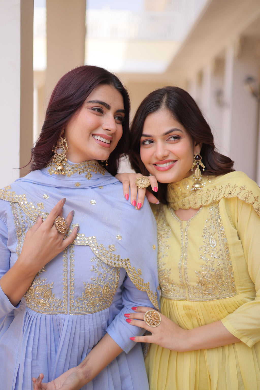 Mal Chanderi V-Neck Gown with Pant & Dupatta Set – Festive Wear