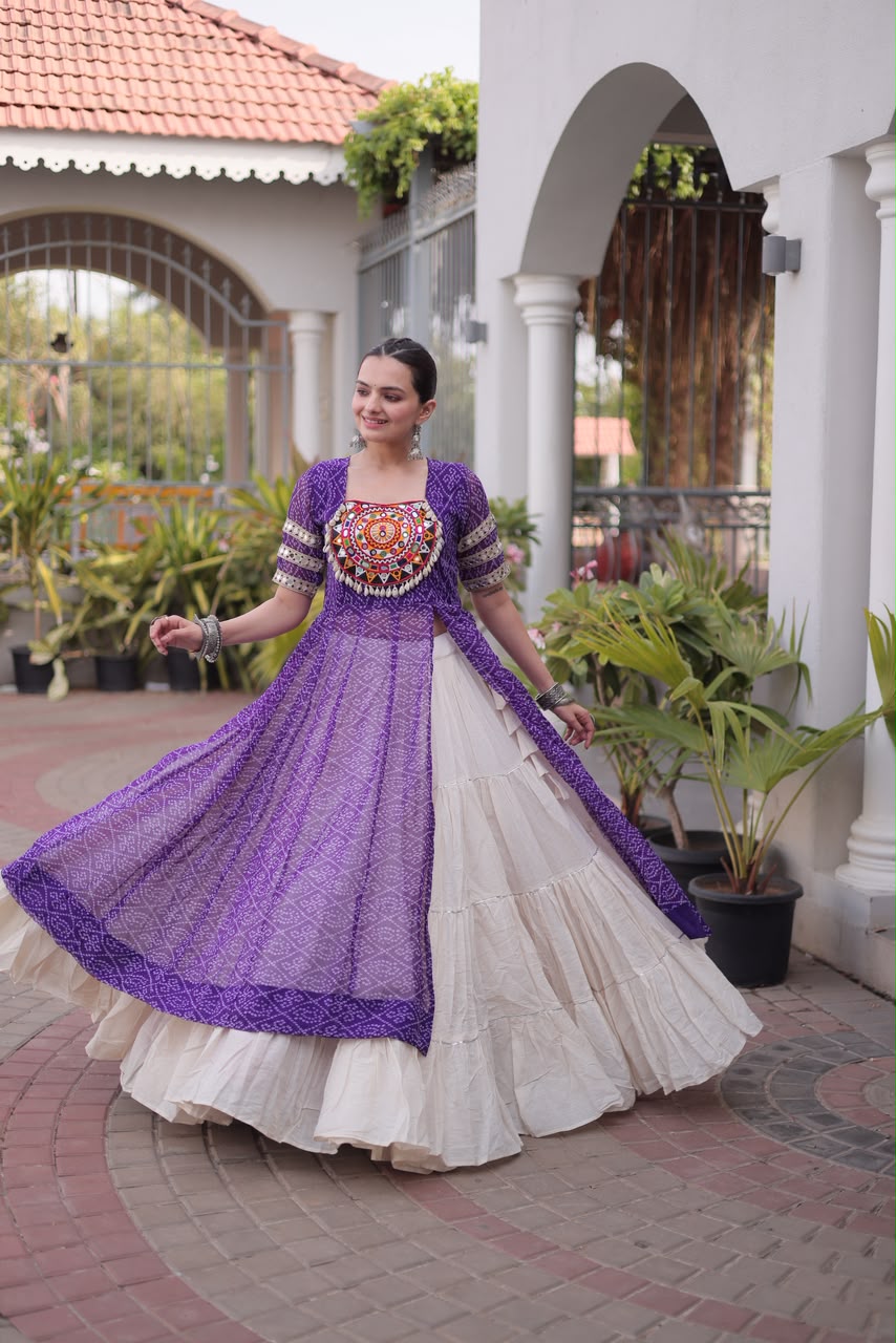 Navratri Kora Cotton Lehenga with Bandhani Kurti – Garba Wear