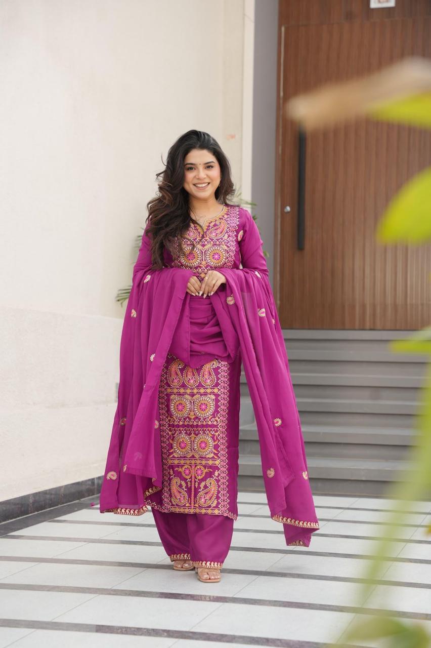 Chinnon Silk Top-Pant-Dupatta Set – Eid & Festive Party Wear