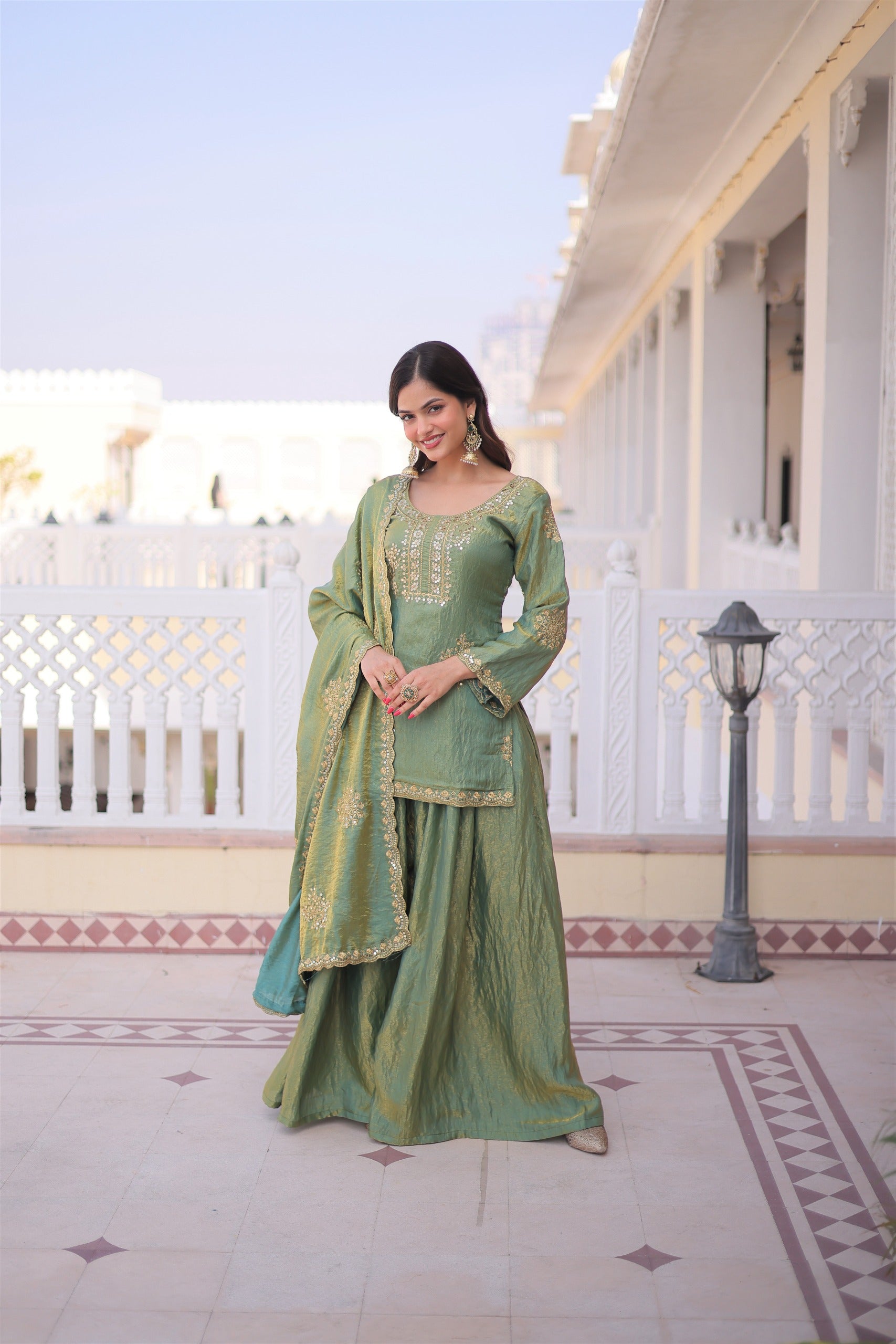 Fendi Crush Top-Sharara-Dupatta Set – Wedding Sangeet Wear