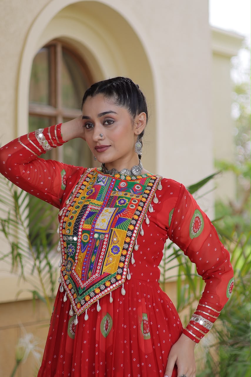 Navratri Bandhani Kutchi Gown – Festive Garba Wear