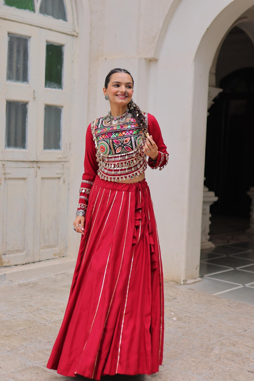 Navratri Roman Gota-Patti Lehenga with Kutchi Top – Garba Wear