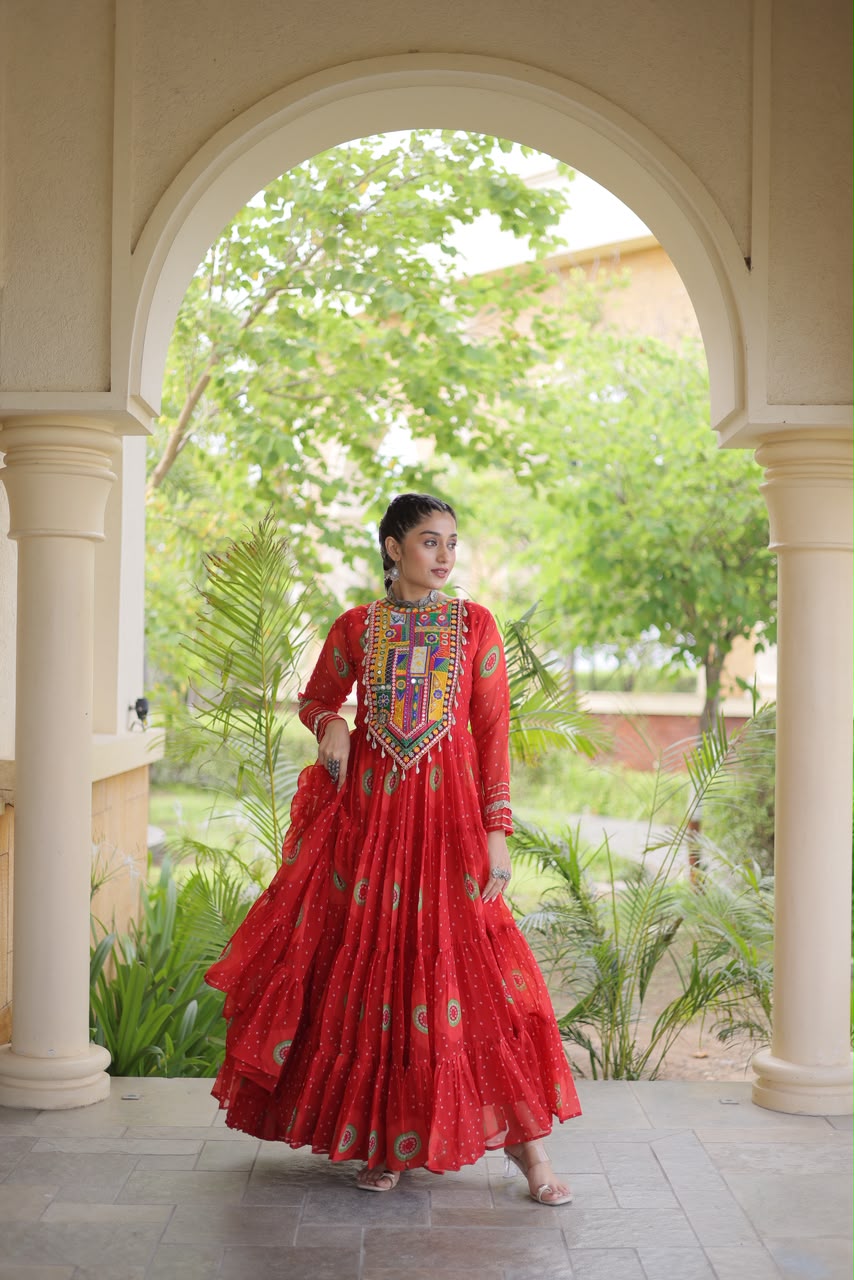 Navratri Bandhani Kutchi Gown – Festive Garba Wear