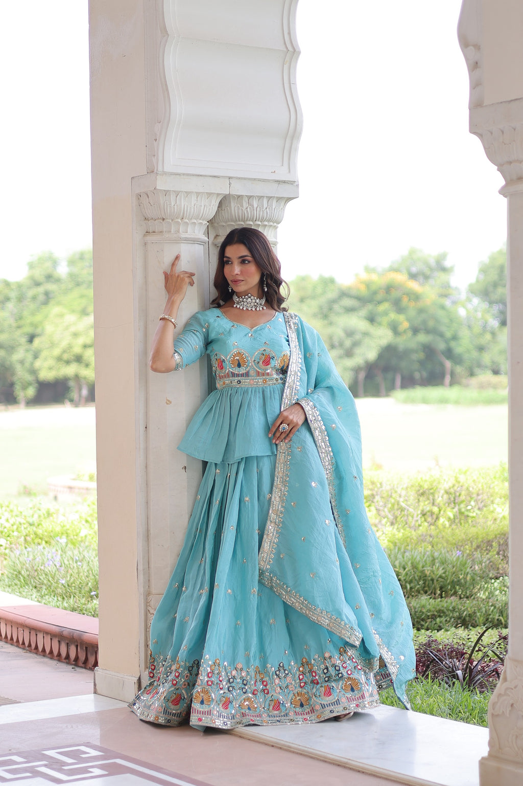 Gold Crush Peplum Bridal Lehenga Choli with Dupatta – Wedding Reception
