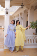 Mal Chanderi V-Neck Gown with Pant & Dupatta Set – Festive Wear