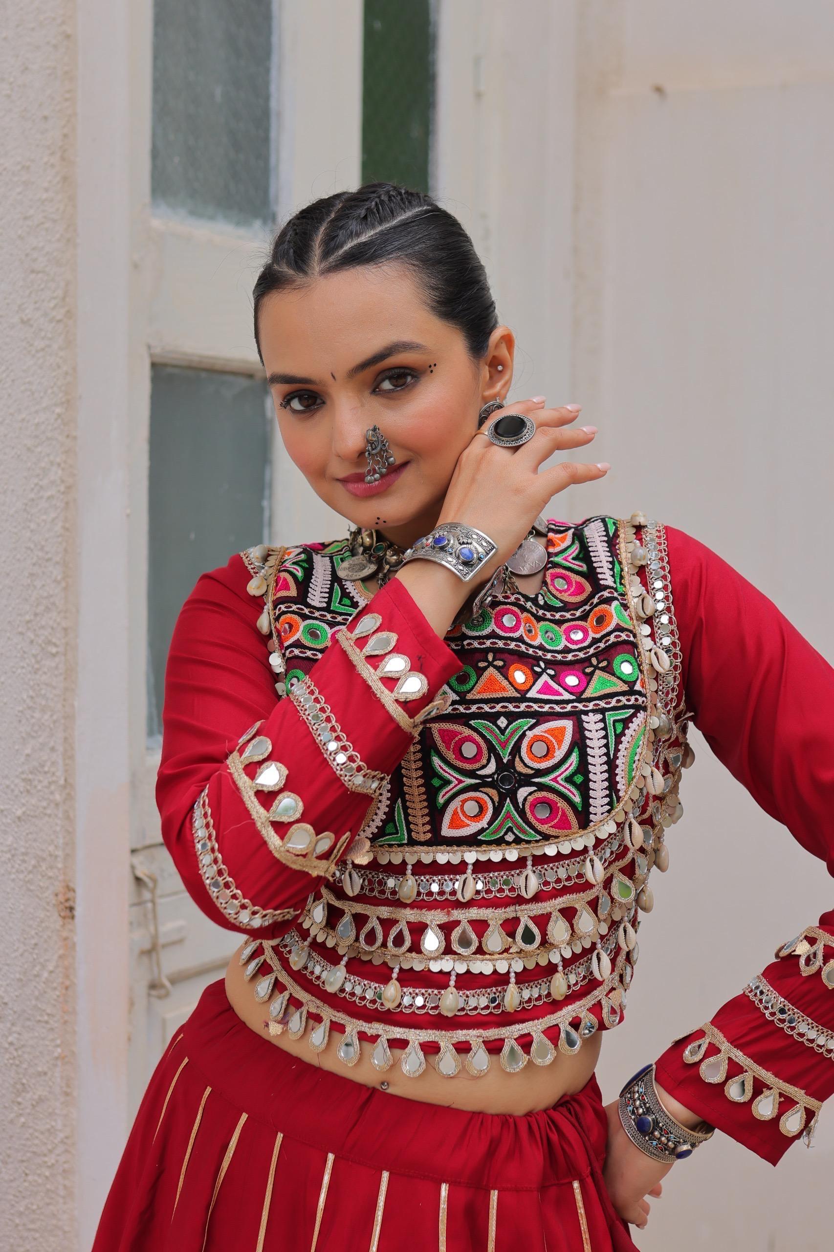 Navratri Roman Gota-Patti Lehenga with Kutchi Top – Garba Wear