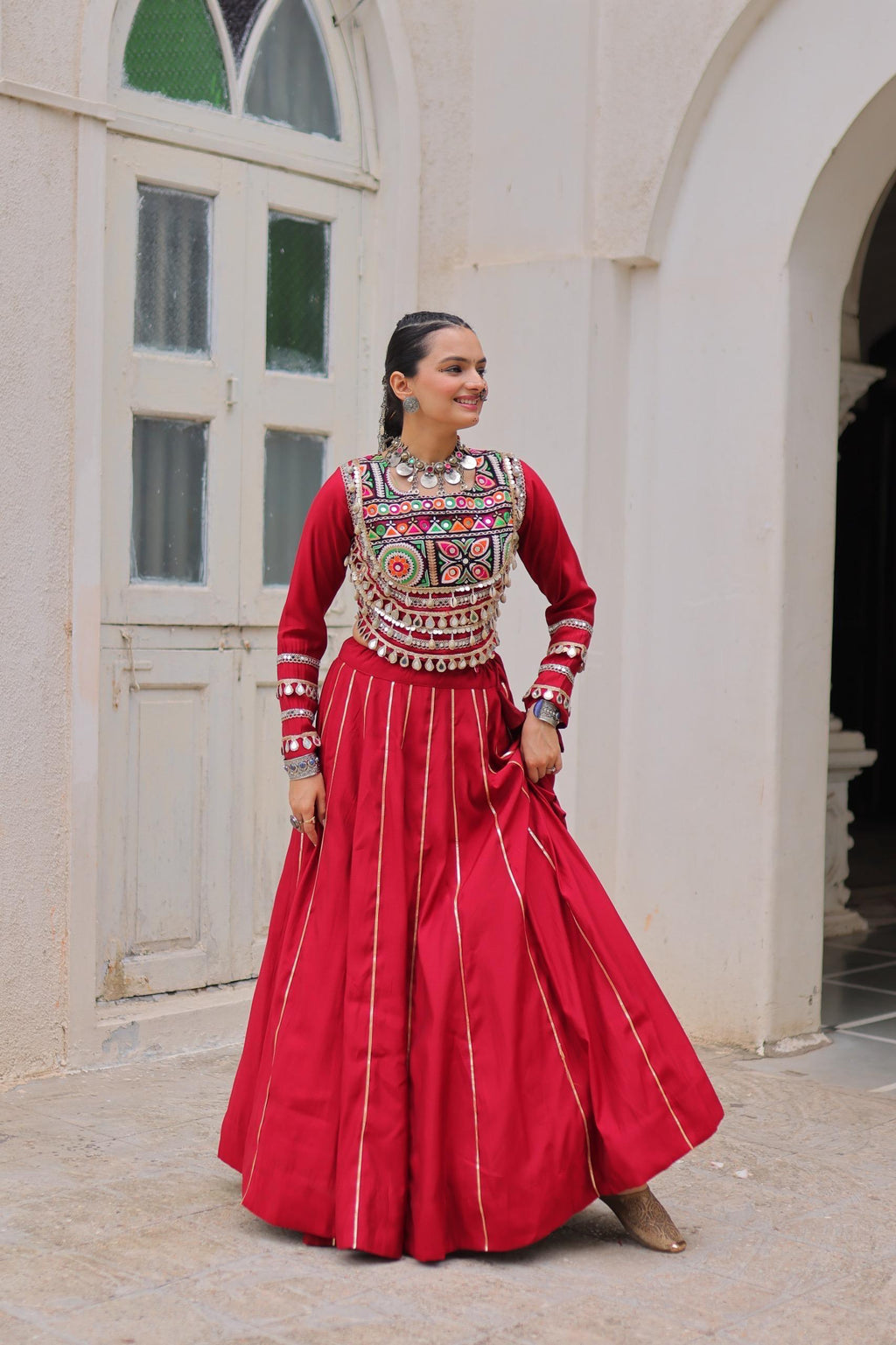 Navratri Roman Gota-Patti Lehenga with Kutchi Top – Garba Wear