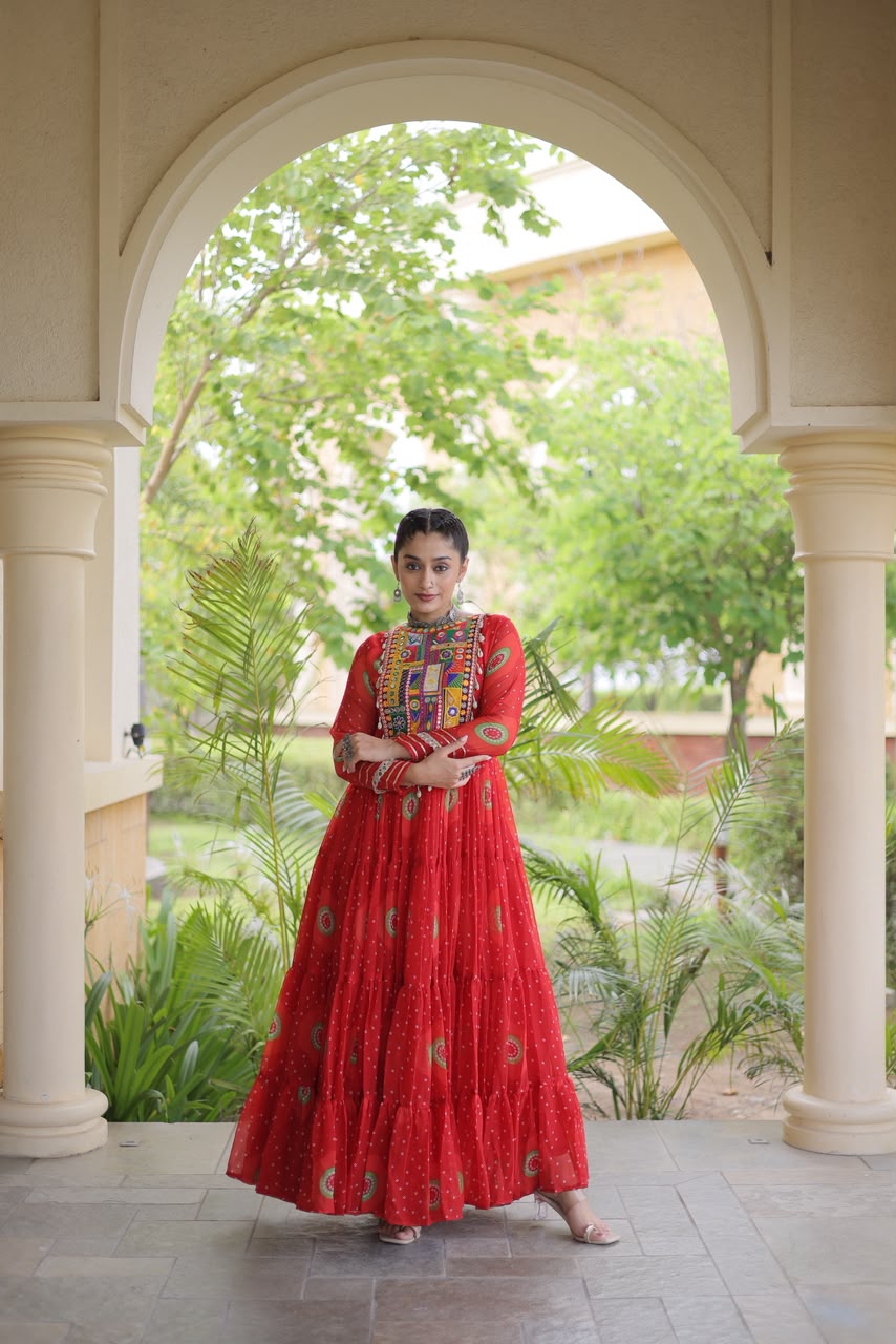 Navratri Bandhani Kutchi Gown – Festive Garba Wear