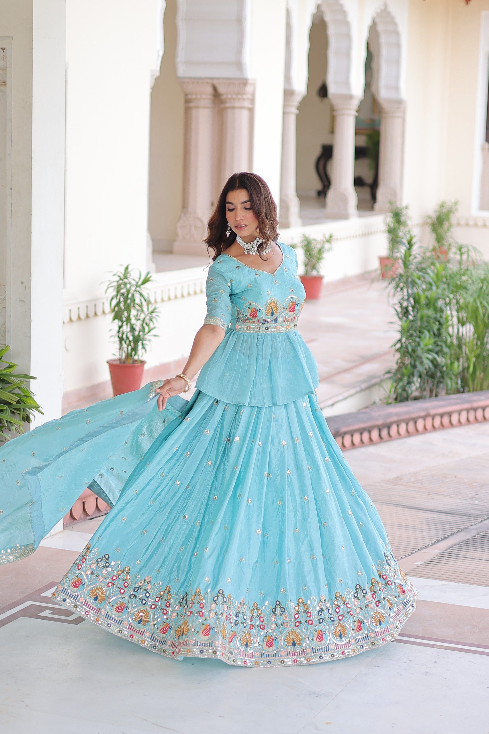 Gold Crush Peplum Bridal Lehenga Choli with Dupatta – Wedding Reception