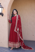 Maroon Embroidered Designer Gown with Dupatta – Wedding Reception Wear