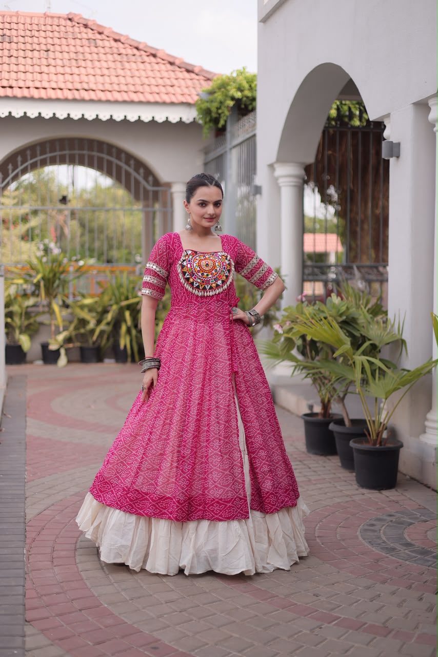 Navratri Kora Cotton Lehenga with Bandhani Kurti – Garba Wear