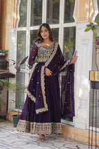 Maroon Faux Blooming Designer Gown with Dupatta – Wedding Reception