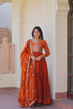 Fendy Fabric Designer Gown with Dupatta – Wedding Mehendi Wear