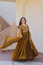 Fendy Fabric Designer Gown with Dupatta – Wedding Mehendi Wear