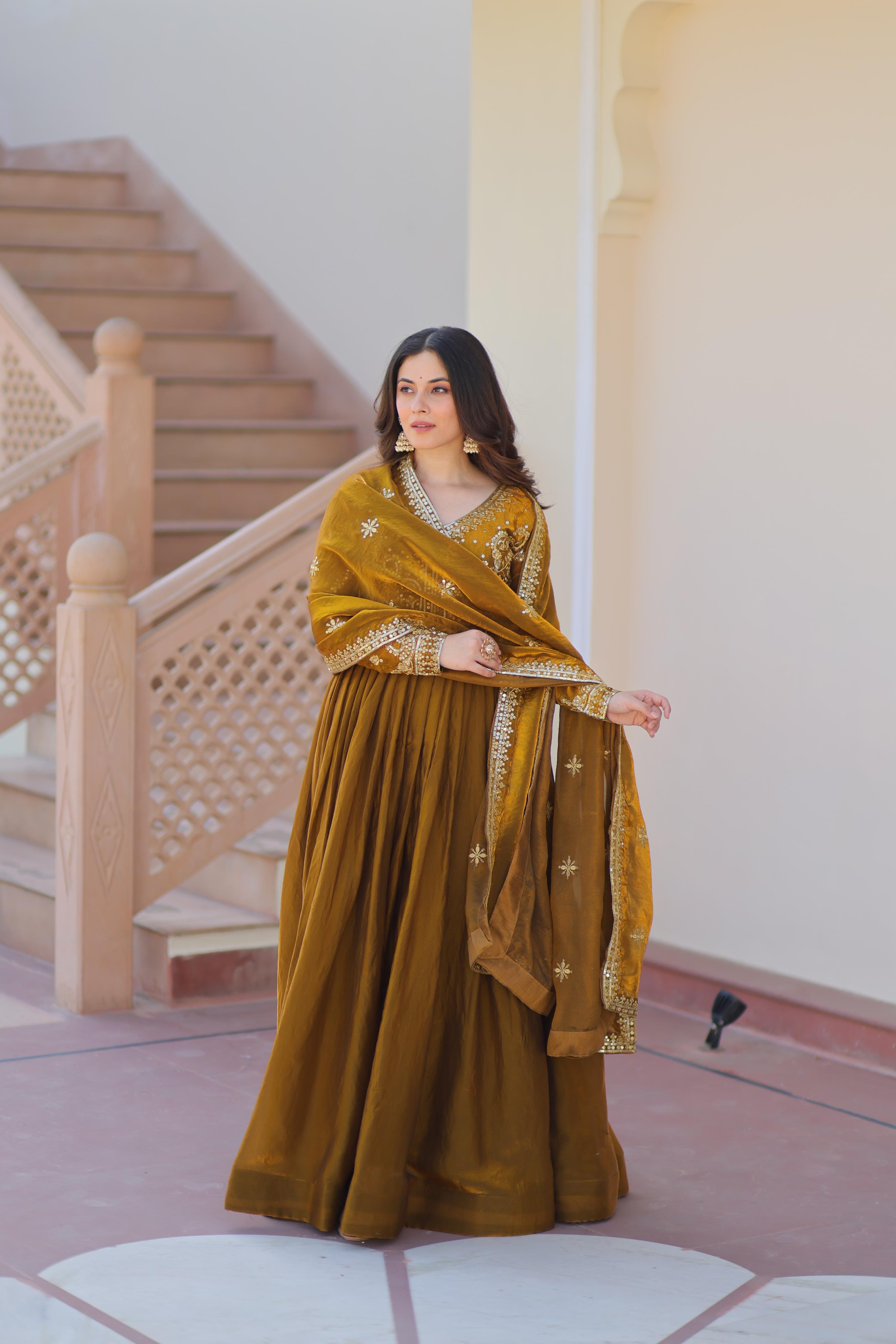 Fendy Fabric Designer Gown with Dupatta – Wedding Mehendi Wear