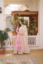 Pink Floral Anarkali Gown Set with Dupatta – Designer Party Wear
